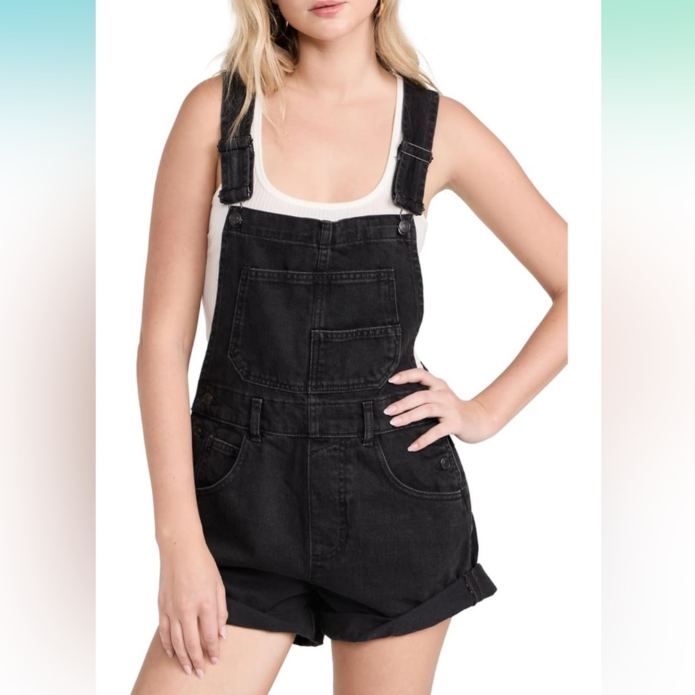Free People Ziggy Denim Shortall Overalls Black NWOT